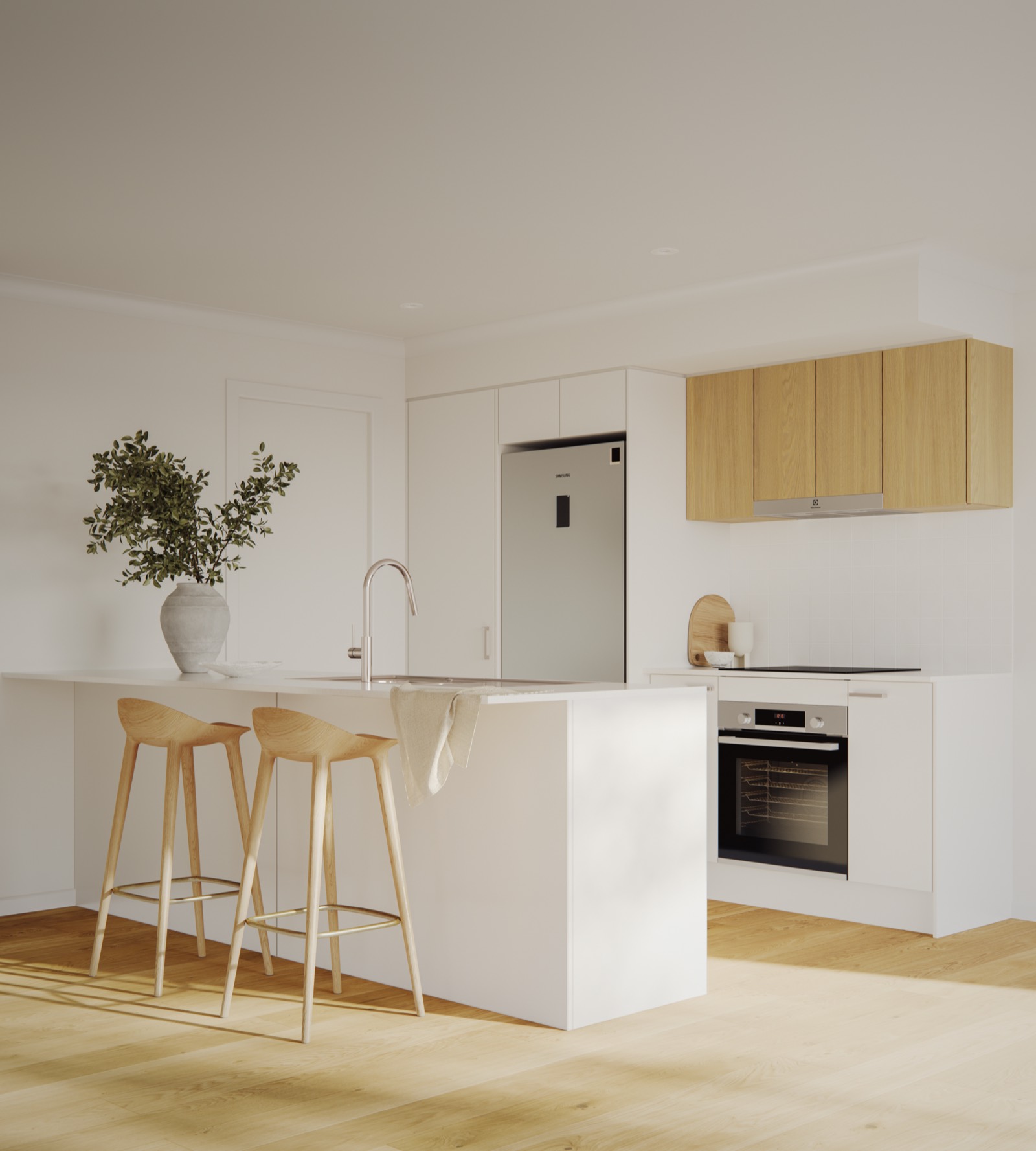 Artist impression of a Sanctuary Beerwah kitchen with stone benchtops