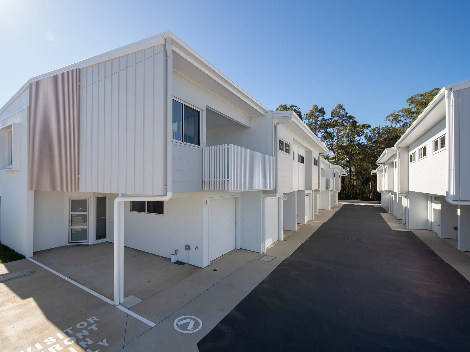 Completed Sanctuary Beerwah townhomes along the internal laneway
