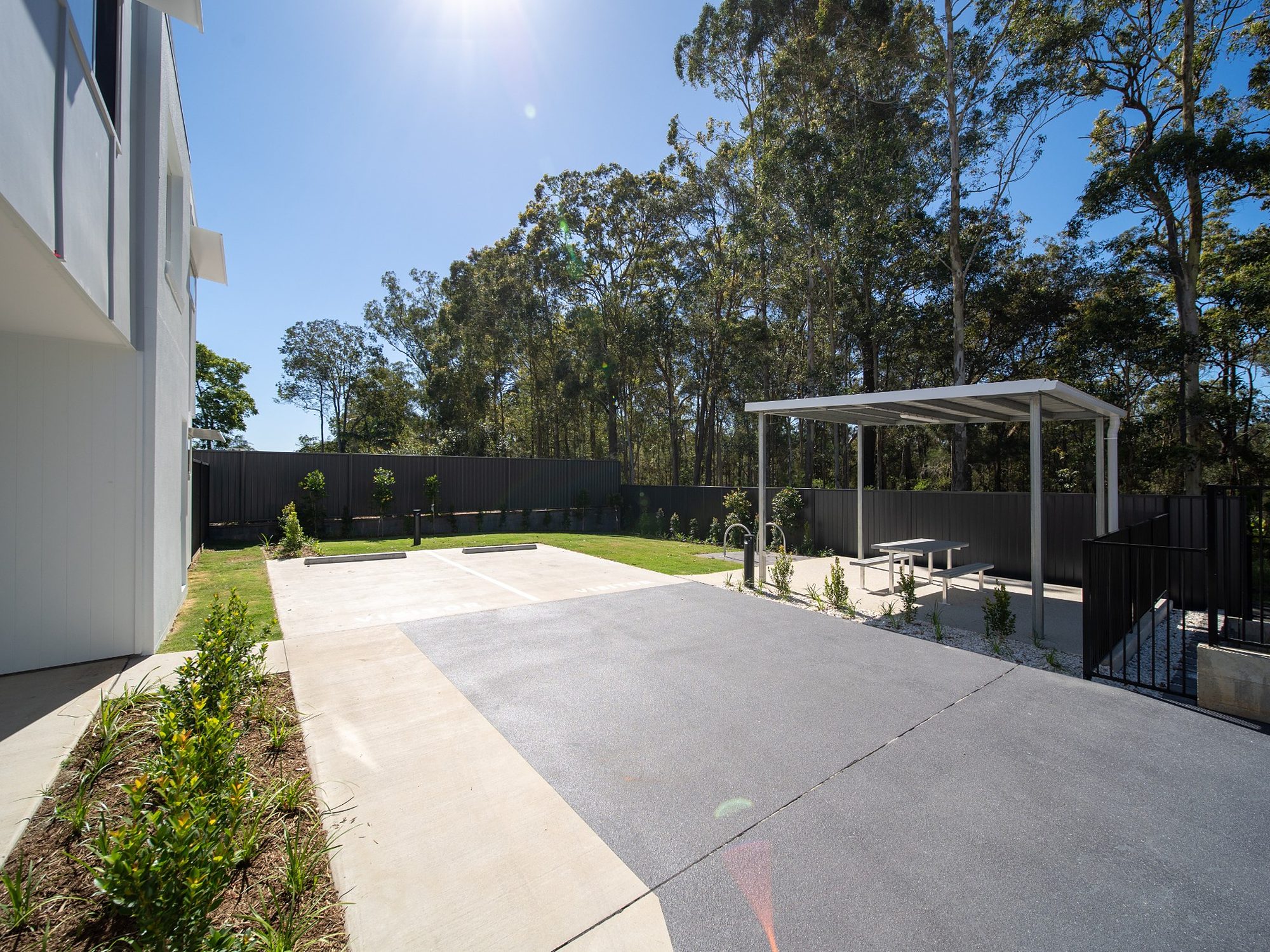 Covered communal recreation area and open green space at Sanctuary Beerwah