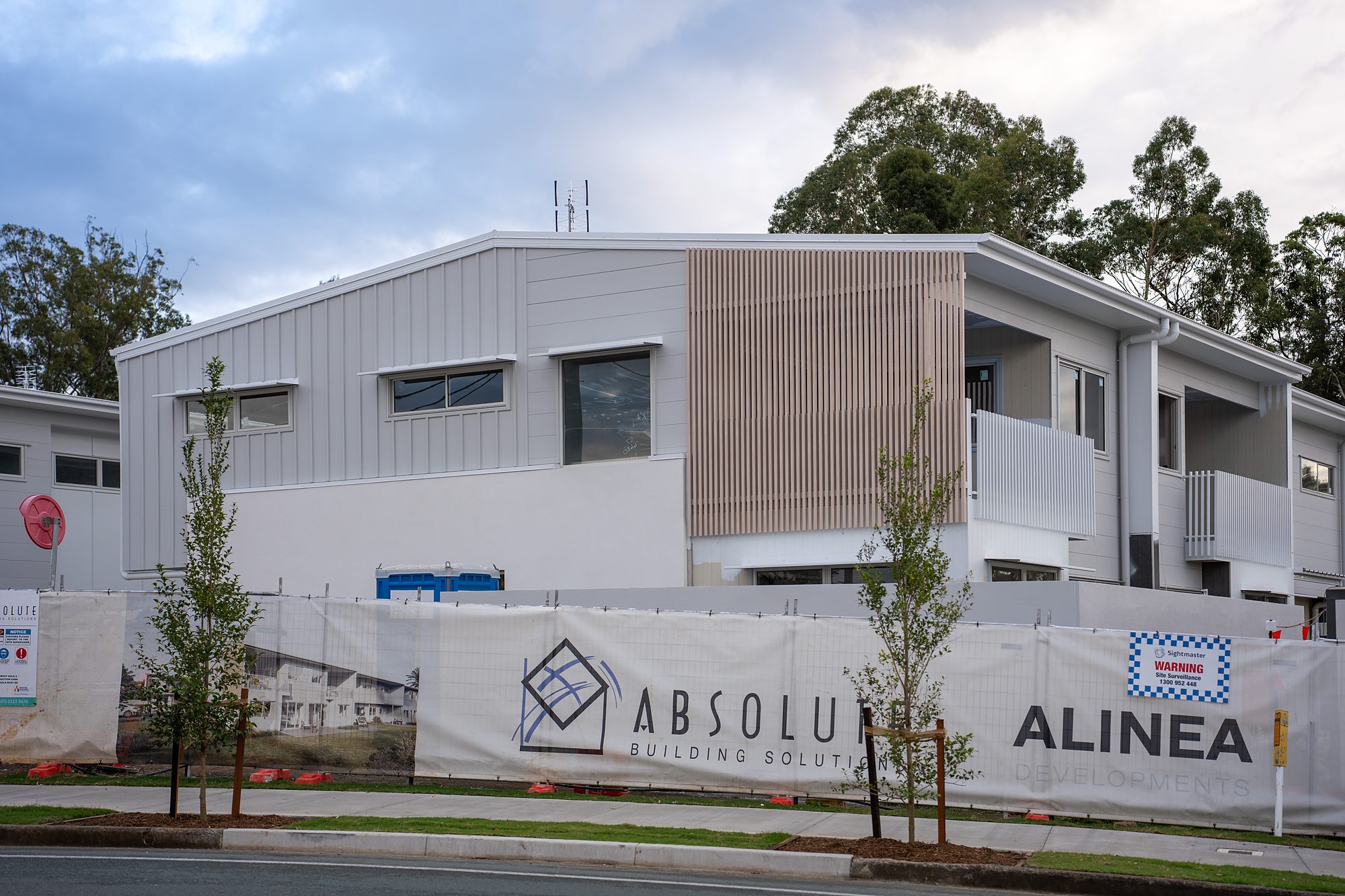 Photo of the Sanctuary Beerwah corner facade during the final stages of construction