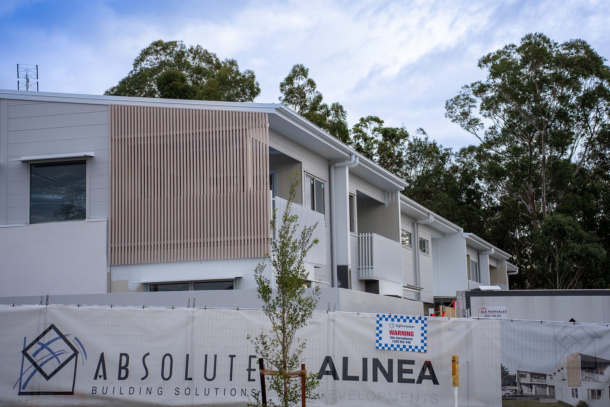 Photo of the Sanctuary Beerwah facade with timber battens during construction